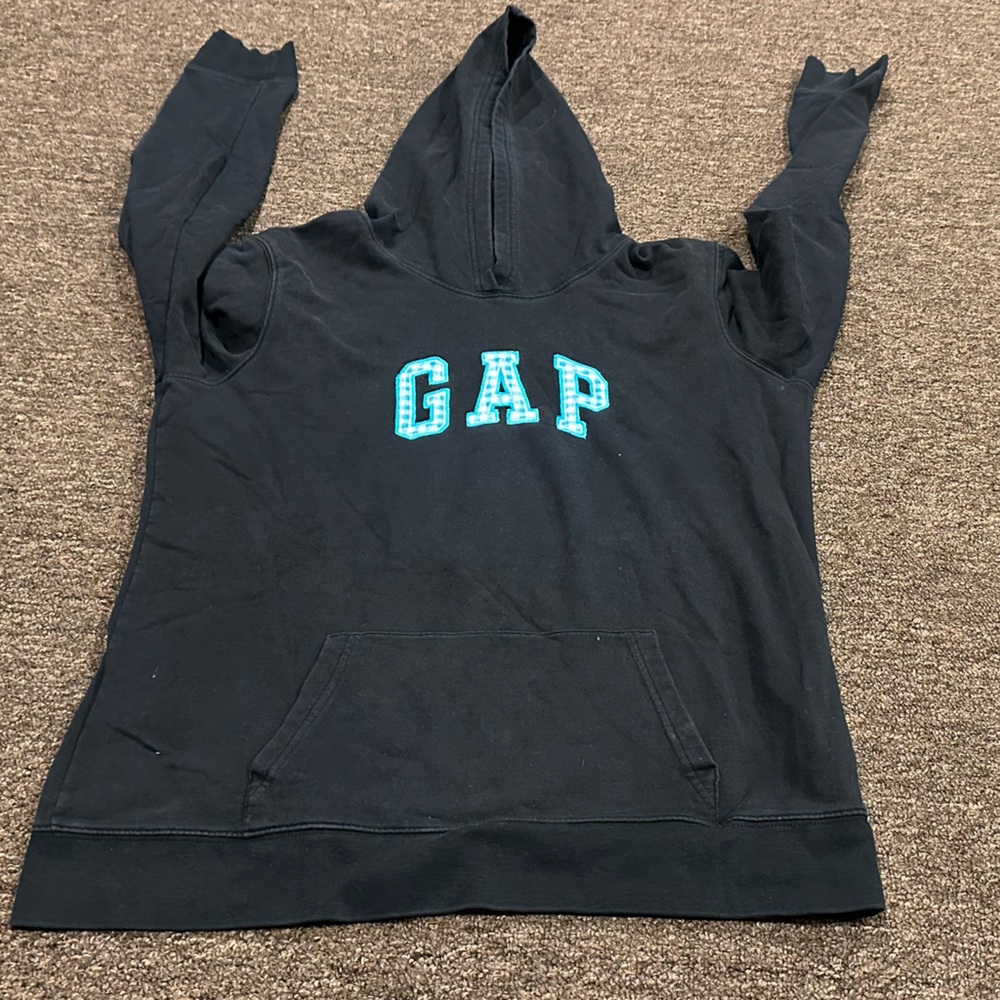 EUC! GAP M Black Stretch Fabric hoodie pull over sweatshirt